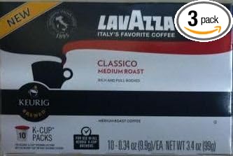 LavAzza, K-Cup, Single Serve, Classico, Medium Roast, 10 Count, 3.4oz Box (Pack of 3) (Classico)