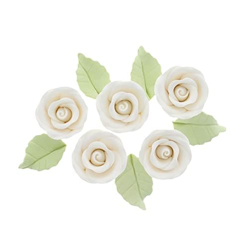 Global Sugar Art Premium Wedding Rose Edible Sugar Cake & Cupcake Flowers, Unwired White, 12 Count