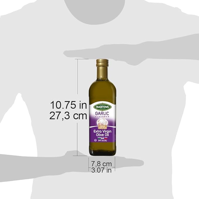 Mantova Garlic Extra Virgin Olive Oil (EVOO), Cold-Pressed and Imported from Italy 34 oz Glass