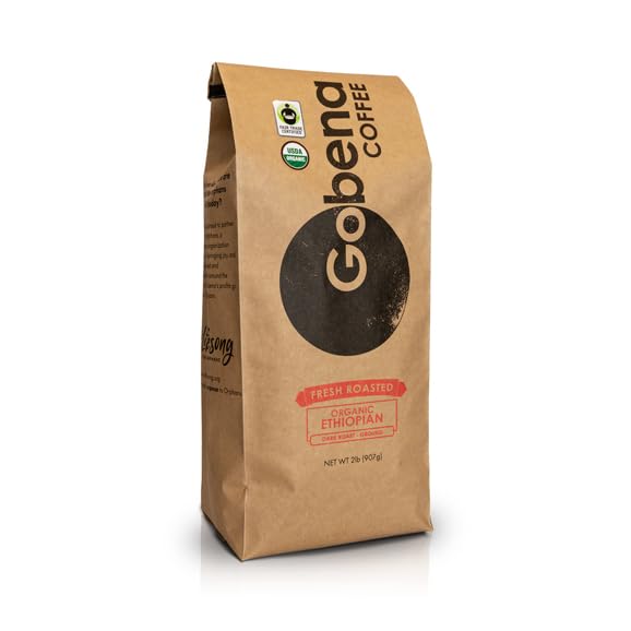 2lb Fair Trade Organic Certified Ethiopian Yirgacheffe Ground Dark Roast Coffee, 100% Arabica