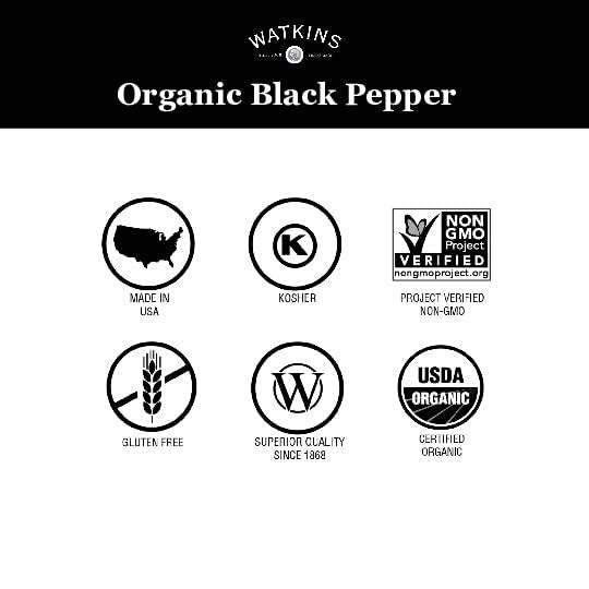 Watkins Gourmet Spice, Organic Ground Black Pepper, Bulk Food Service Size, 15.7 oz (Pack of 1)