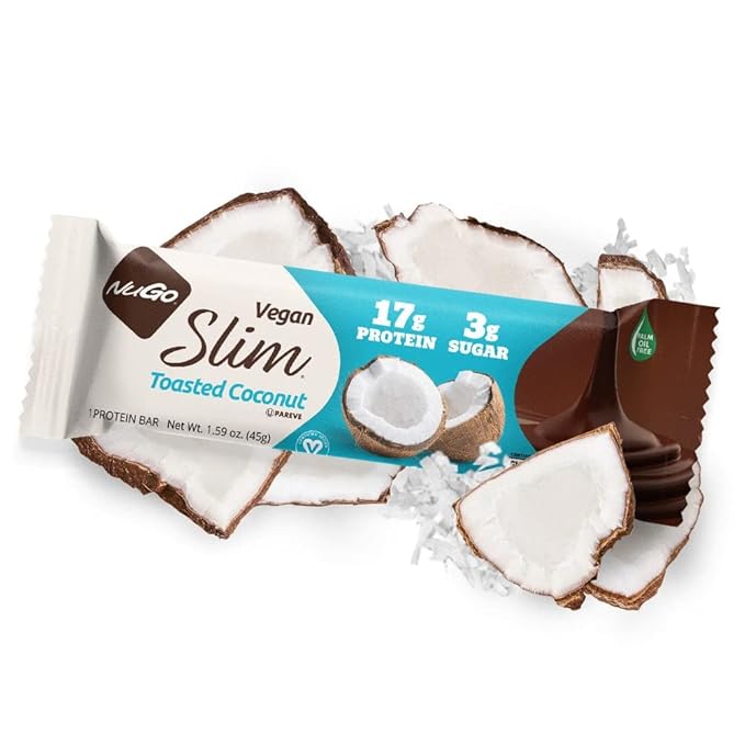 NuGo Slim Dark Chocolate Toasted Coconut, 16g Vegan Protein, 3g Sugar, 7g Fiber, Low Net Carb, Keto