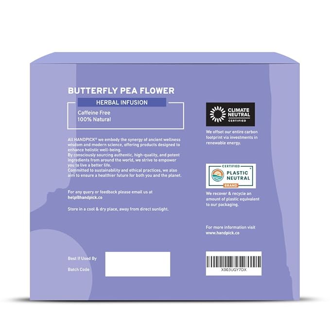 HANDPICK, Butterfly Pea Flower Tea (100 Herbal Tea Bags) | Caffeine Free, Non GMO | Premium Dried