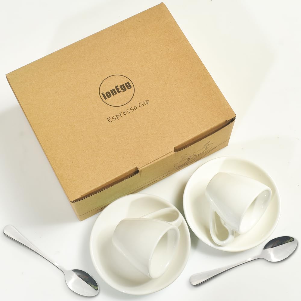 ionEgg Porcelain Espresso Cup with Saucer And Stainless Steel mini Spoons, Espresso shot Cup