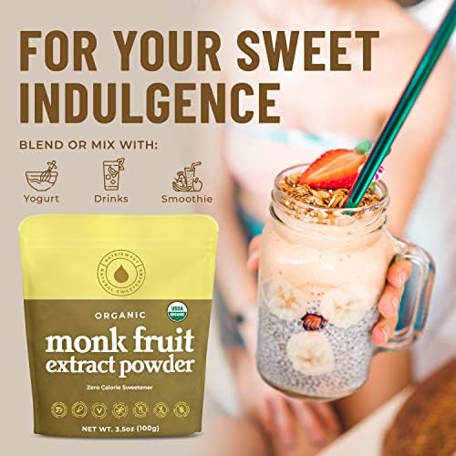 Monk Fruit Extract Sweetener, 3.5 oz, Pure USDA Organic with No Fillers Zero Calories, Zero Carbs