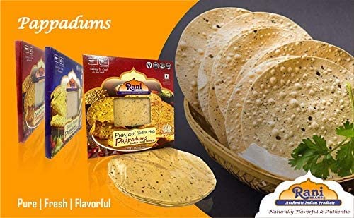 Rani Pappadums (Indian Lentil Wafer Snack) Garlic Papad 7oz (200g) Approximately 15pc, 7 inches
