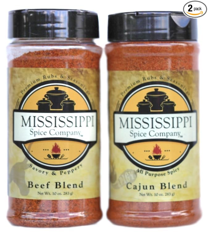 Mississippi Spice Company Premium Rubs & Seasonings, Beef and Cajun Bundle, 10 oz (2- Bottles