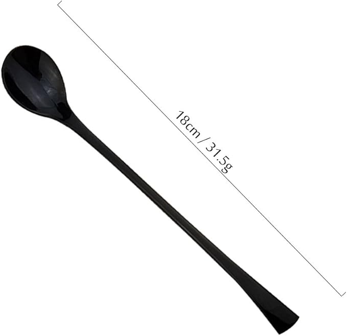 JASHII 18/10 Stainless Steel 4 Piece Mirror Polished Black Long Handle Ice Cream Spoon and Coffee