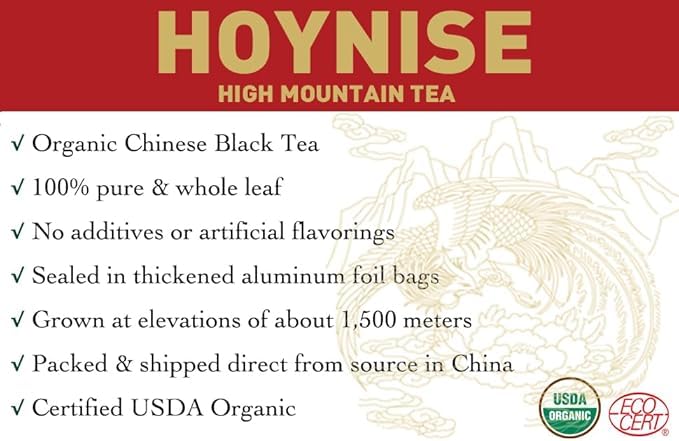HOYNISE - USDA Organic Black Tea Loose Leaf - Yunnan Dianhong Black Tea - Organic Breakfast Tea