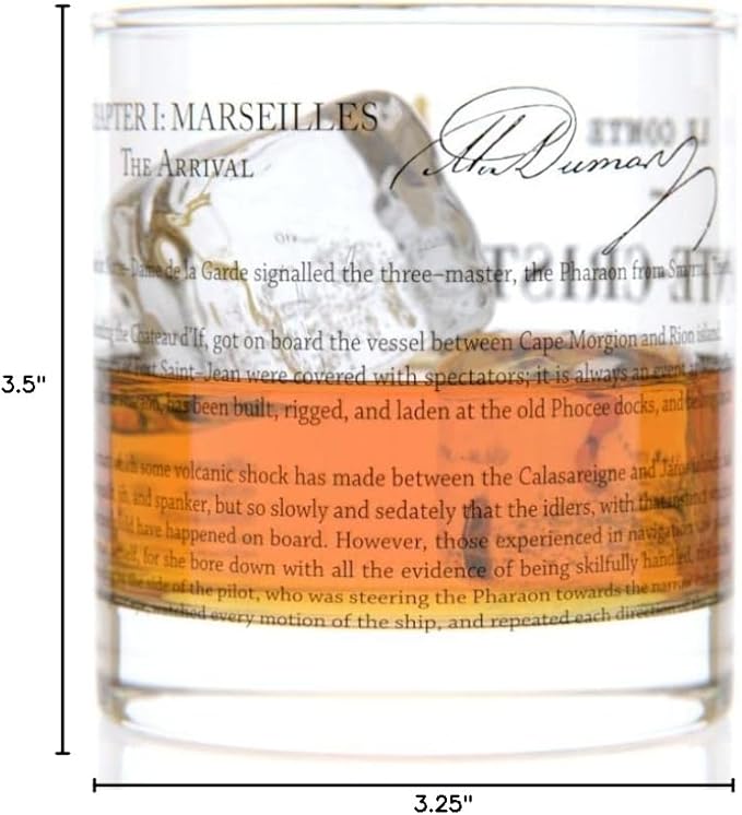 Well Told Classic Literature Rocks Glass - The Count of Monte Cristo by Alexandre Dumas - Old