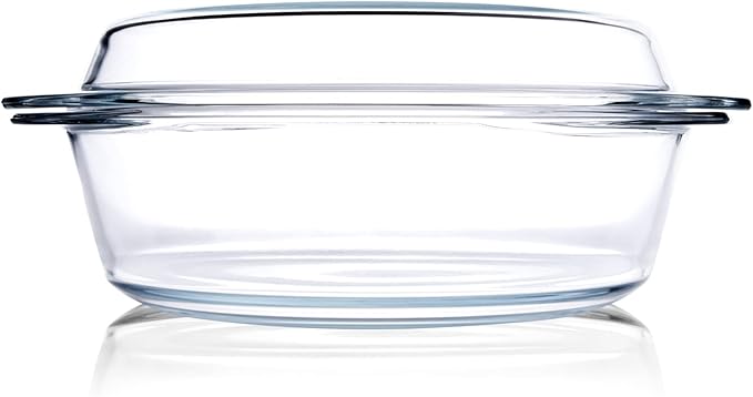 Round Tempered Glass Casserole Dish with Lid, Glass Casserole Baking Dish for Oven, Freezer and