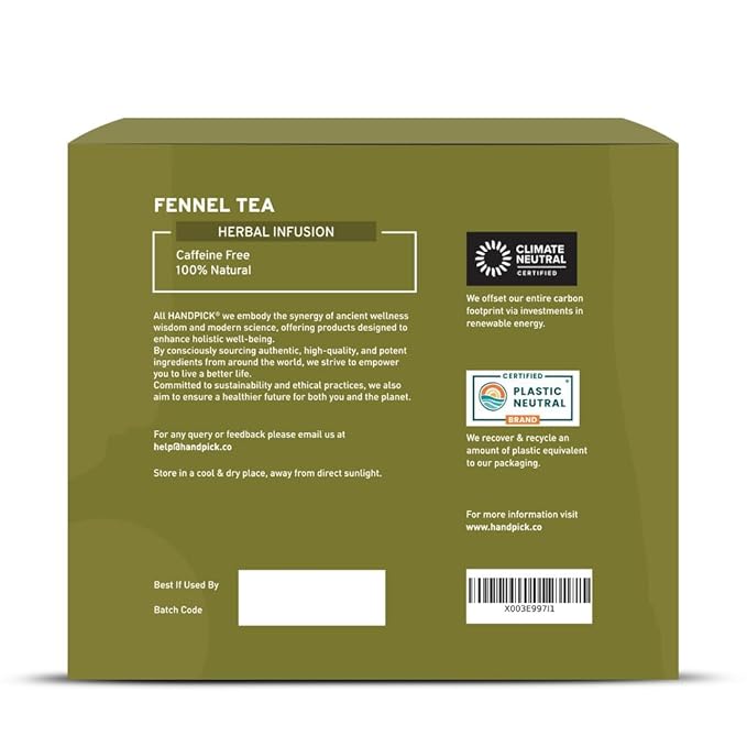 HANDPICK, Fennel Tea Bags (100 Herbal Tea Bags) Caffeine Free, Gluten Free & Non GMO | Round Eco