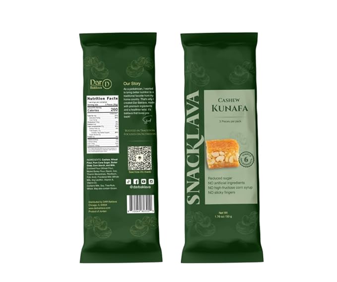 Snacklava Cashew Kunafa Bites - 20 Pack (3 Pieces per Pack) - No Artifical Ingredients, Colors or