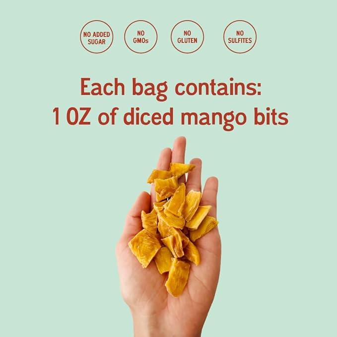 Oso Snacks Dried Mango Bits| 1 Oz Bag - Grab & Go Snack | No Sugar Added | No Preservatives | 100%