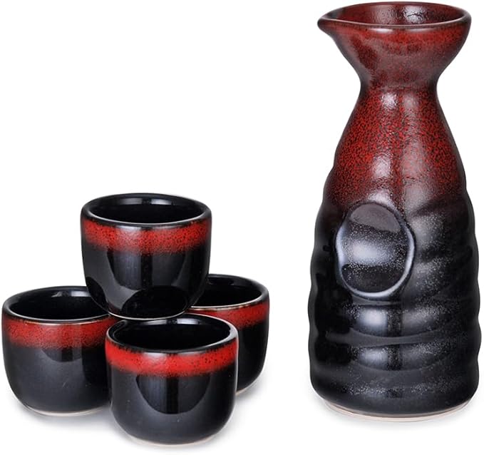 Urban Tokyo Japanese Sake 5 Piece Set Include 1 Sake Bottle and 4 Cups for Hot or Cold Sake Home or