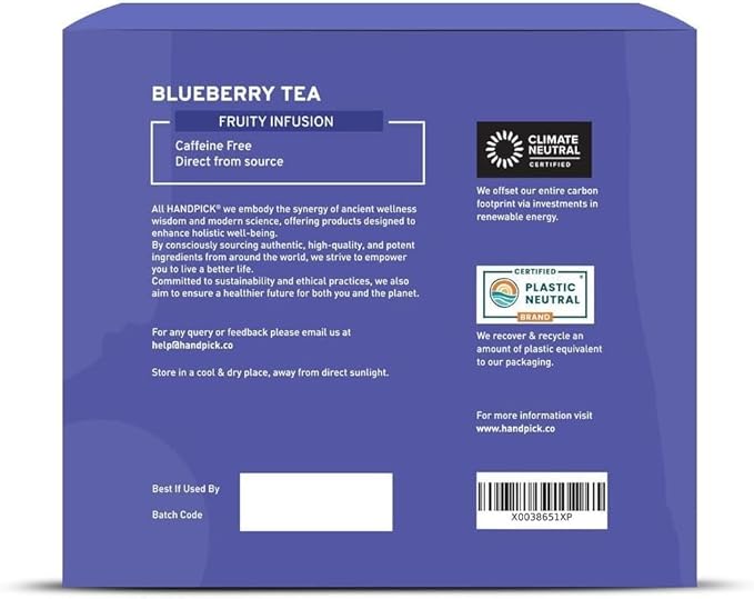 HANDPICK, Wild Blueberry Tea Bags (100 Count), True Premium Blueberry Herbal Tea with Hibiscus