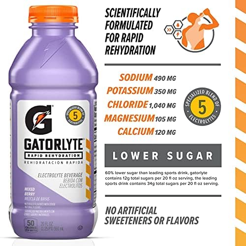 Gatorade Rapid Rehydration Electrolyte Beverage, Mixed Berry, 20oz Bottles (12 Pack)