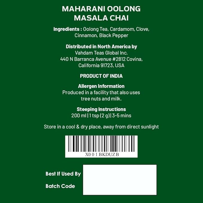 VAHDAM Maharani Chai Oolong Tea (50 Cups) | 100% NATURAL SPICES | Masala Chai Tea Loose Leaf |