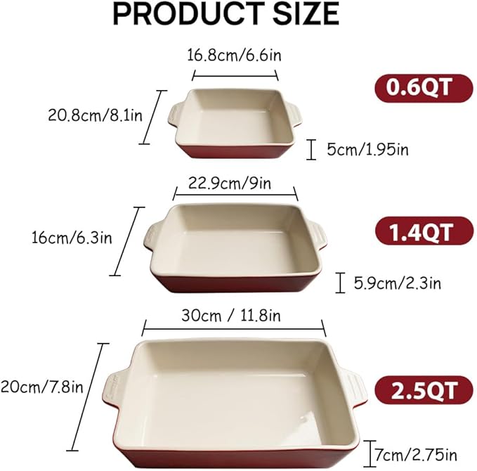Sweejar Ceramic Bakeware Set, Rectangular Baking Dish for Oven Lasagna Pans for Cooking, Kitchen