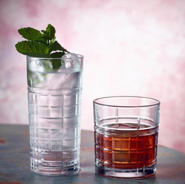 LAV Old Fashioned Whiskey Glass Set with Linear Nuances | Set of 4 x 11 oz | Brit Glasses, Bourbon