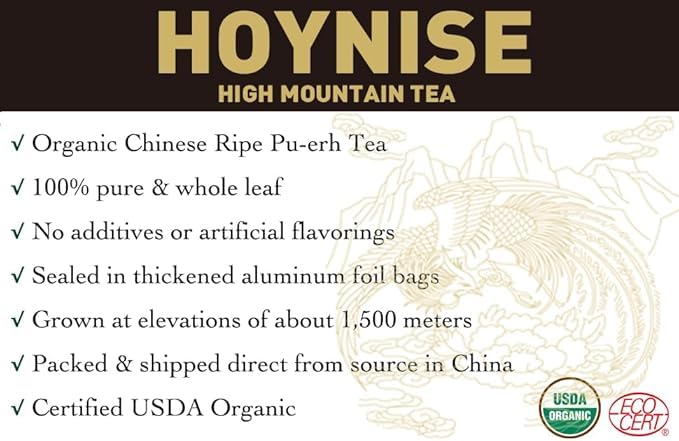 HOYNISE – USDA Organic Pu-erh Tea Loose Leaf- Chinese Yunnan Ripe Puerh Tea - Zero Artificial