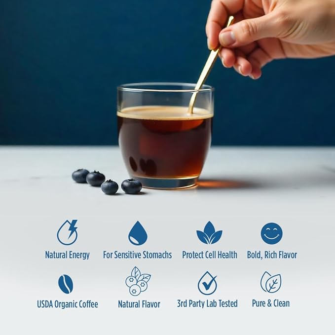 VitaCup Perfect Blueberry Flavored Low Acid Coffee Pods, Organic, Fair Trade, Dark Roast Single