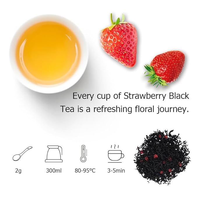 HANFANGLING Strawberry Black Tea, 100% Natural Loose Leaf, Blend Of Strawberry Fruit And Black Tea