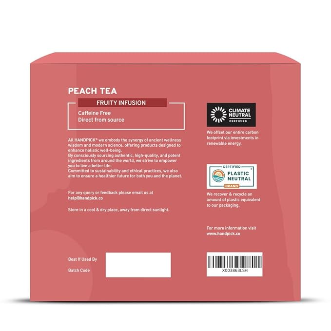 HANDPICK, Peach Tea Bags (80 Count) Non-GMO, Caffeine-Free - Peach, Hibiscus, Cinnamon, Cloves