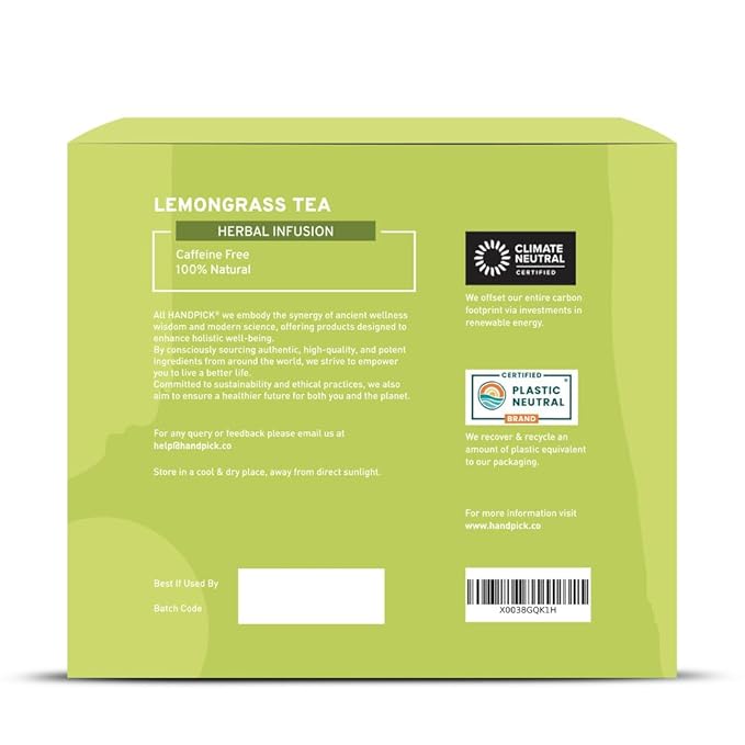 HANDPICK, Lemongrass Tea Bags (100 Count) Non-GMO, Caffeine Free - Quality Lemongrass Herbal Tea