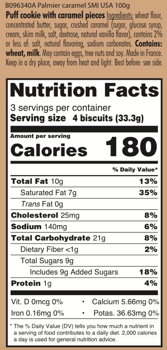 St Michel Caramel Palmiers Biscuits Made In France, pack of 4 (100g each) Non-GMO. Total of 48