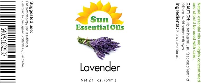 Sun Essential Oil - Lavender Essential Oil 2 oz (59 ml) for Diffuser, Humidifier, Skin