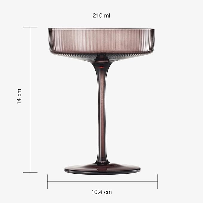 Khen Venus Colors 6 Pcs Ribbed Coupe Glasses, 10 oz Vintage Coupe Glass Set, Unique Martini Glass
