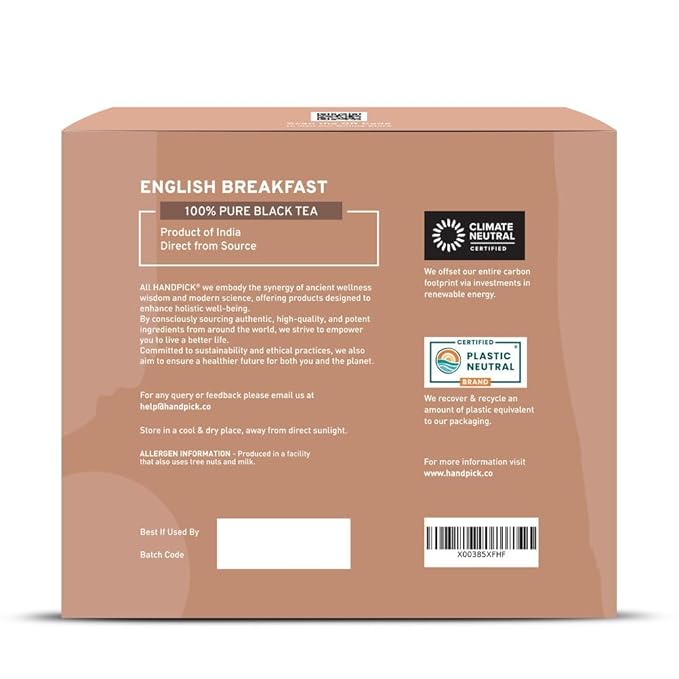 HANDPICK, Organic English Breakfast Black Tea Bags (100 Count) USDA Organic, Non-GMO | Strong