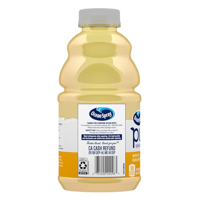 Ocean Spray® Pure Unsweetened White Grapefruit, 100% White Grapefruit Juice, 32 Fl Oz Bottle, (Pack