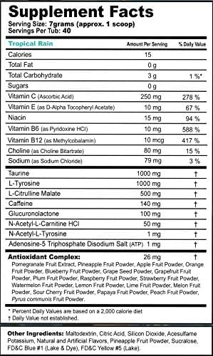 G Fuel Tropical Rain Energy Drink Powder, Pre Workout Caffeine Mix for Gaming, Sugar Free Focus