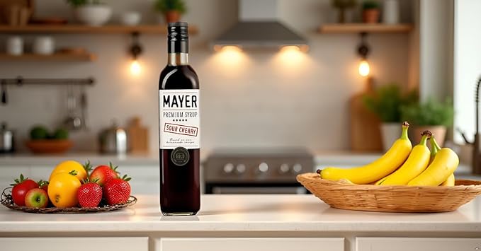Mayer Hungarian Sour Cherry Artisanal Syrup ??Award-Winning Cherry syrup for drinks, All-Natural Cordial, Over 50% Real Fruit, Vegan (16.9 oz Bottle) ??Ideal Cocktail Mixer & Dessert Topping