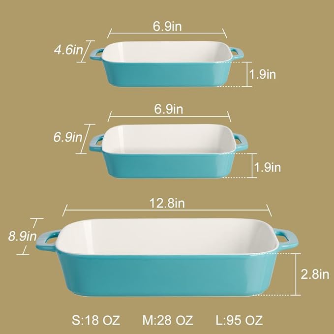 Sweejar Ceramic Bakeware Set, Rectangular Baking Dish for Cooking, Kitchen, Cake Dinner, Banquet