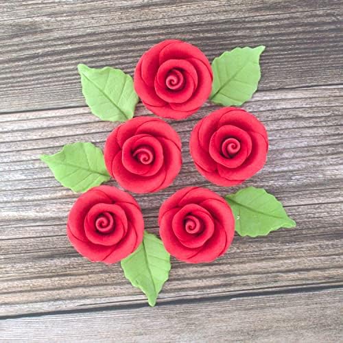 Global Sugar Art Premium Wedding Rose Edible Sugar Cake & Cupcake Flowers, Unwired Red, 12 Count