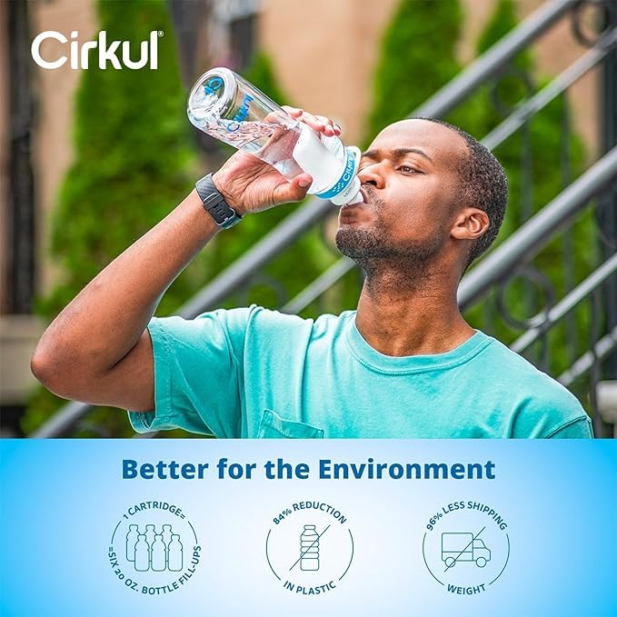 Cirkul 22oz. BPA-Free Plastic Water Bottle Starter Kit with Blue Lid, 3 Flavor Cartridges (1