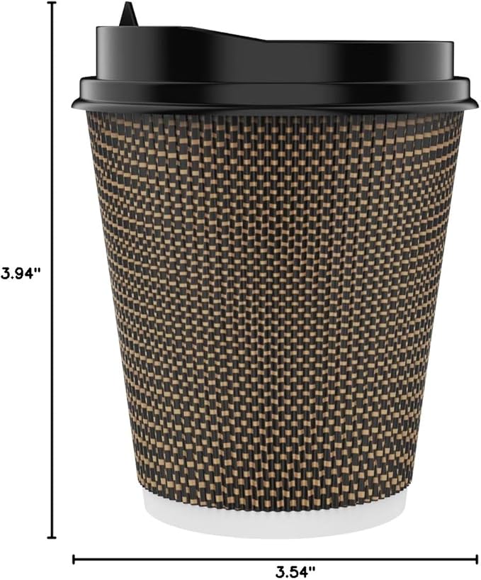 LITOPAK 80 Pack 10 oz Paper Coffee Cups, Insulated Ripple Wall Hot Coffee Cups with Lid and Straws