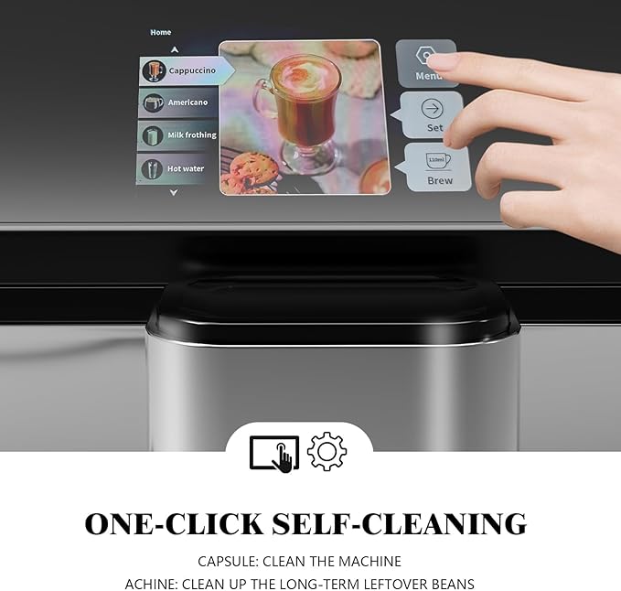 Fully Automatic Espresso Machine with Smart TFT Touchscreen, Brewing System and Automatic Milk