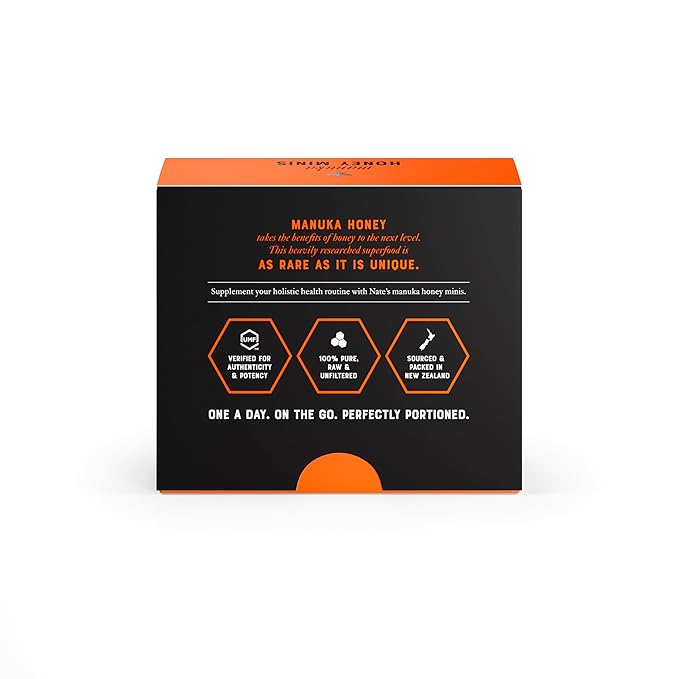 Nate's Manuka Honey Minis - 10 count Single-serve, Pure Manuka Honey - MGO 83+ | UMF 5+ Certified