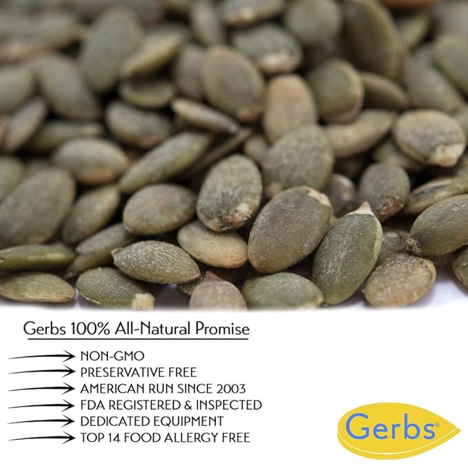 GERBS Unsalted Pumpkin Seed Kernels 2 LBS|Top 14 Allergy Free Food |Use in salads, yogurt, bake
