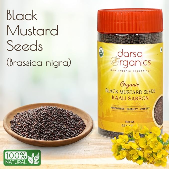 Darsa Organics Black Mustard Seeds 5.3 oz - Premium Quality USDA Organic Certified Black Mustard