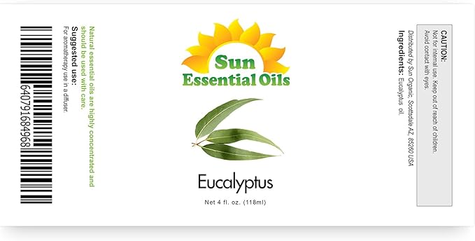 Sun Essentials Oils - 4 oz Eucalyptus Essential Oil with Dropper for Diffuser, Skin, Aromatherapy