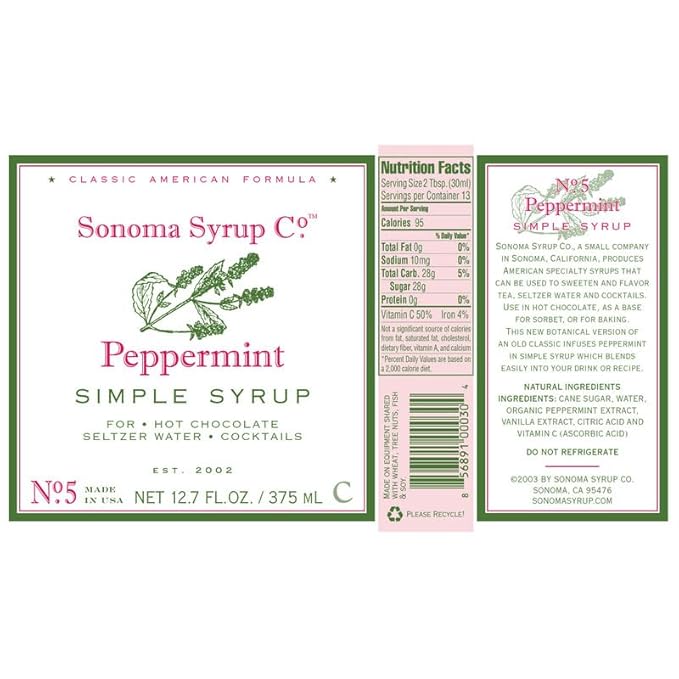 Sonoma Syrup Co. Peppermint Infused Simple Syrup 12.7 fl oz | for Coffee, Cocktails, and Cooking |