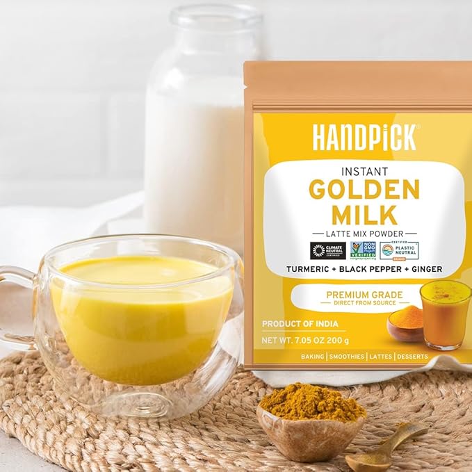 HANDPICK Golden Milk Powder with Turmeric - (7oz, 80 servings) Instant Latte Mix | Blend of Ginger