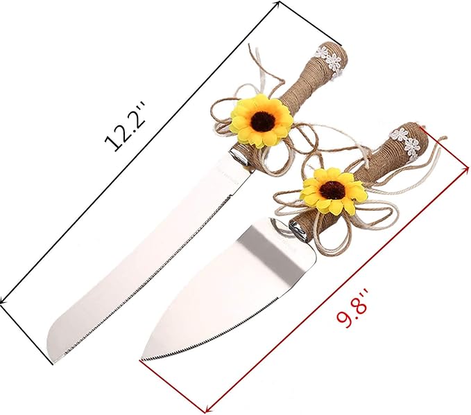 TANG SONG Rustic Wedding Cake Knife and Serving Set with Sunflower Burlap Lace Wedding Cake Knife