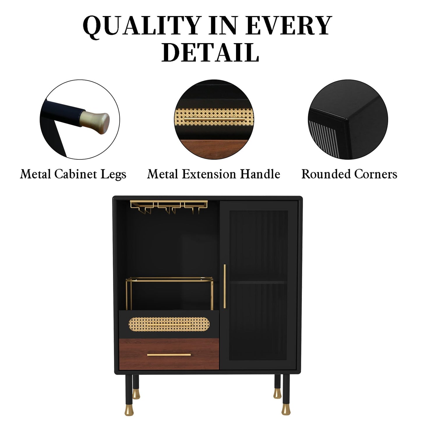 ARTPOWER Modern Coffee Bar Cabinet with Pull-Out Wine Storage, Black
