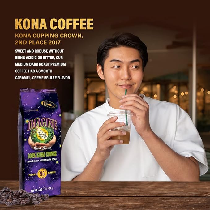 Imagine Kona Organic Coffee Beans | Arabica Kona Beans | Top Grade Air Roasted | Medium Dark Roast